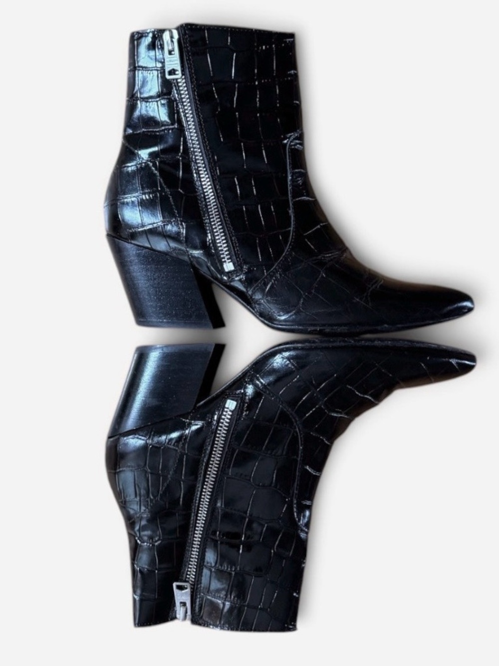 AllSaints Aster Croc Embossed Black Leather Boots Size 37